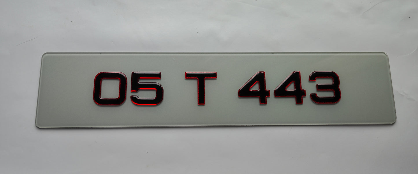 π₯ 3D GEL RED GLITTER OUTLINE METRO STYLE NUMBER PLATES 50mm
