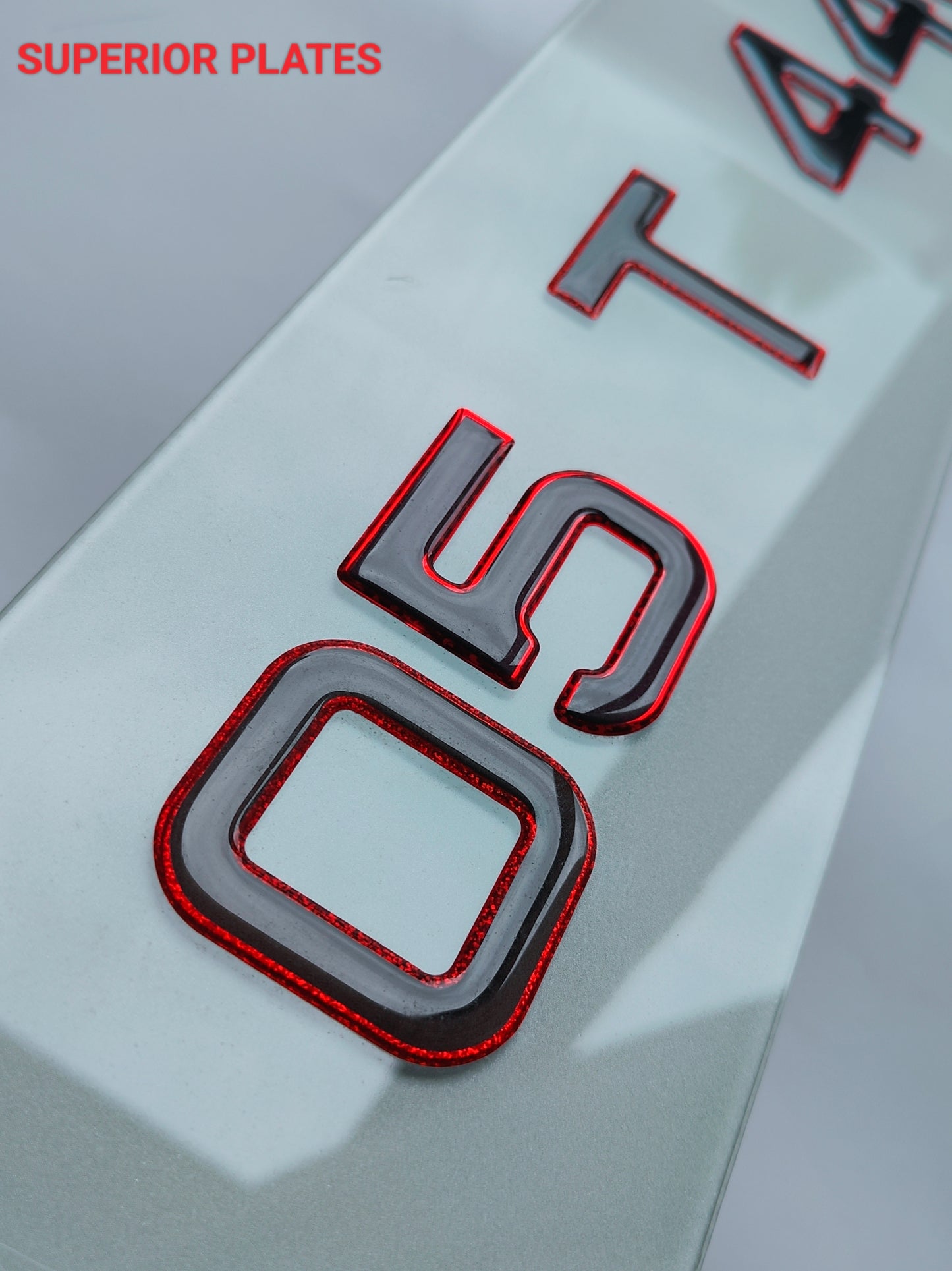 π₯ 3D GEL RED GLITTER OUTLINE METRO STYLE NUMBER PLATES 50mm