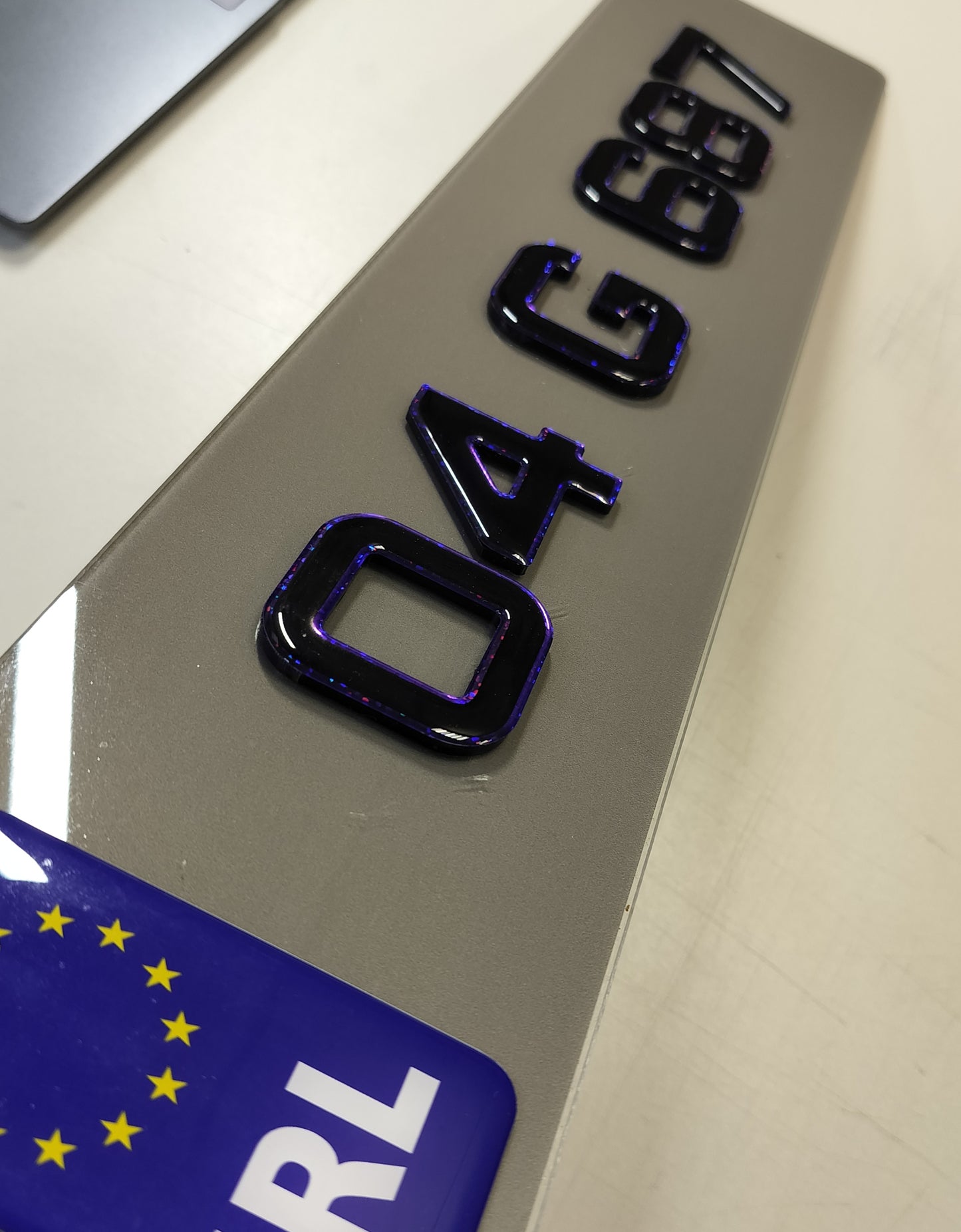 π₯ 4D NEON PURPLE ACRYLIC & PURPLE GLITTER OUTLINE NUMBER PLATES 50mm