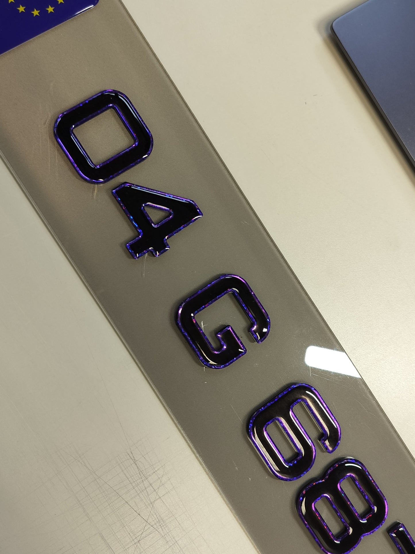π₯ 4D NEON PURPLE ACRYLIC & PURPLE GLITTER OUTLINE NUMBER PLATES 50mm
