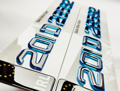 🔥 4D NEON BLUE ACRYLIC & BLUE GLITTER OUTLINE NUMBER PLATES 50mm