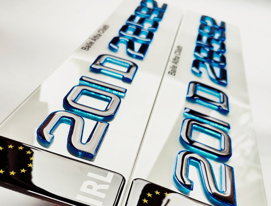 🔥 4D NEON BLUE ACRYLIC & BLUE GLITTER OUTLINE NUMBER PLATES 50mm