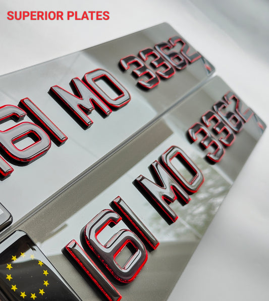 🔥 4D BLACK ACRYLIC & RED GLITTER OUTLINE NUMBER PLATES 50mm