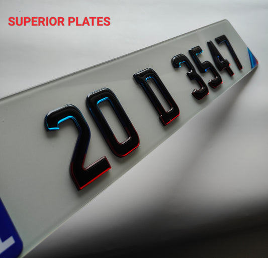 🔥 4D BLACK ACRYLIC &  BMW OUTLINE NUMBER PLATES 70mm