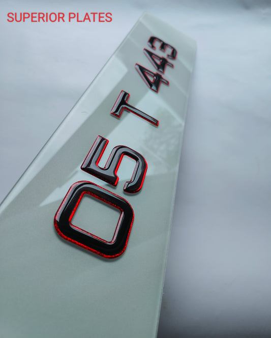 🔥 3D GEL RED GLITTER OUTLINE METRO STYLE NUMBER PLATES 50mm