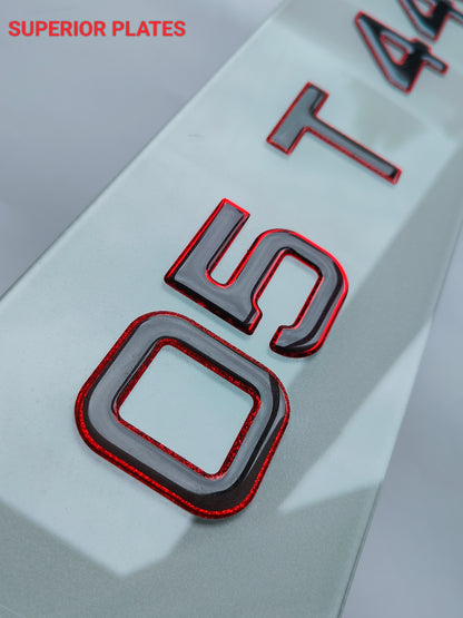 🔥 3D GEL RED GLITTER OUTLINE METRO STYLE NUMBER PLATES 50mm