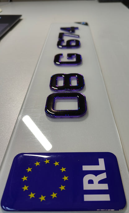 🔥 4D NEON PURPLE ACRYLIC & PURPLE GLITTER OUTLINE NUMBER PLATES 50mm