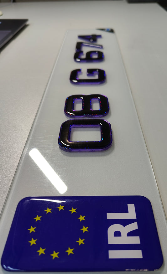🔥 4D NEON PURPLE ACRYLIC & PURPLE GLITTER OUTLINE NUMBER PLATES 50mm