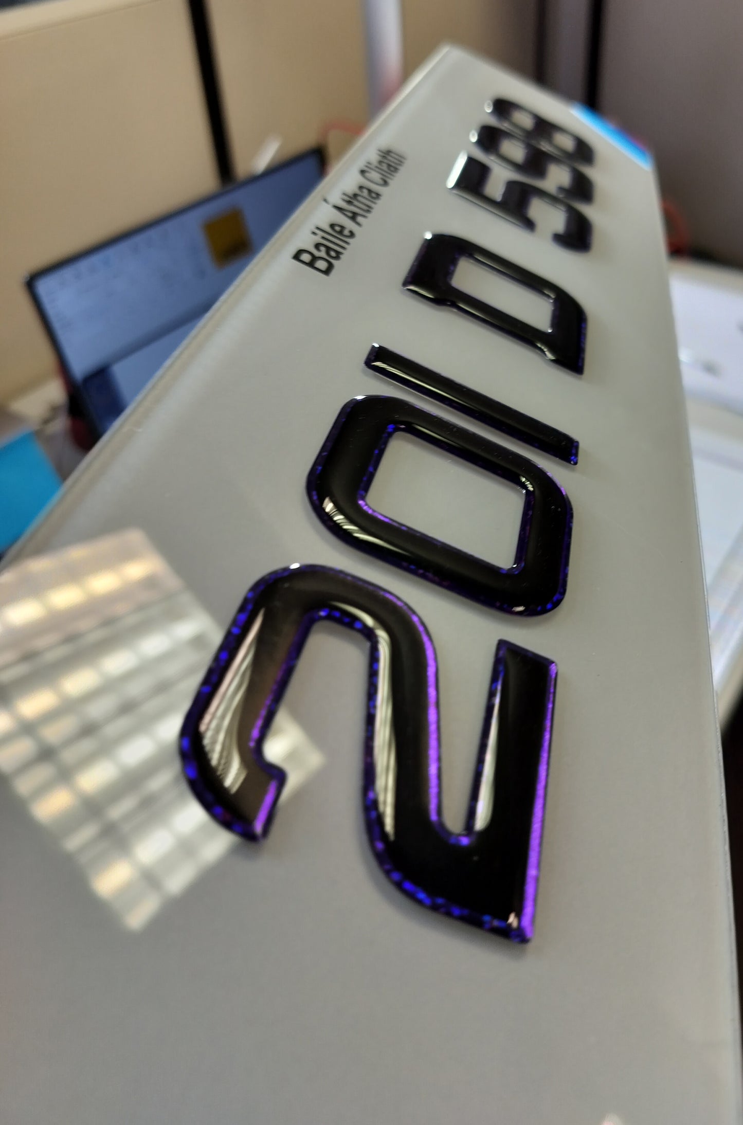 🔥 4D BLACK ACRYLIC & PURPLE GLITTER OUTLINE NUMBER PLATES 50mm
