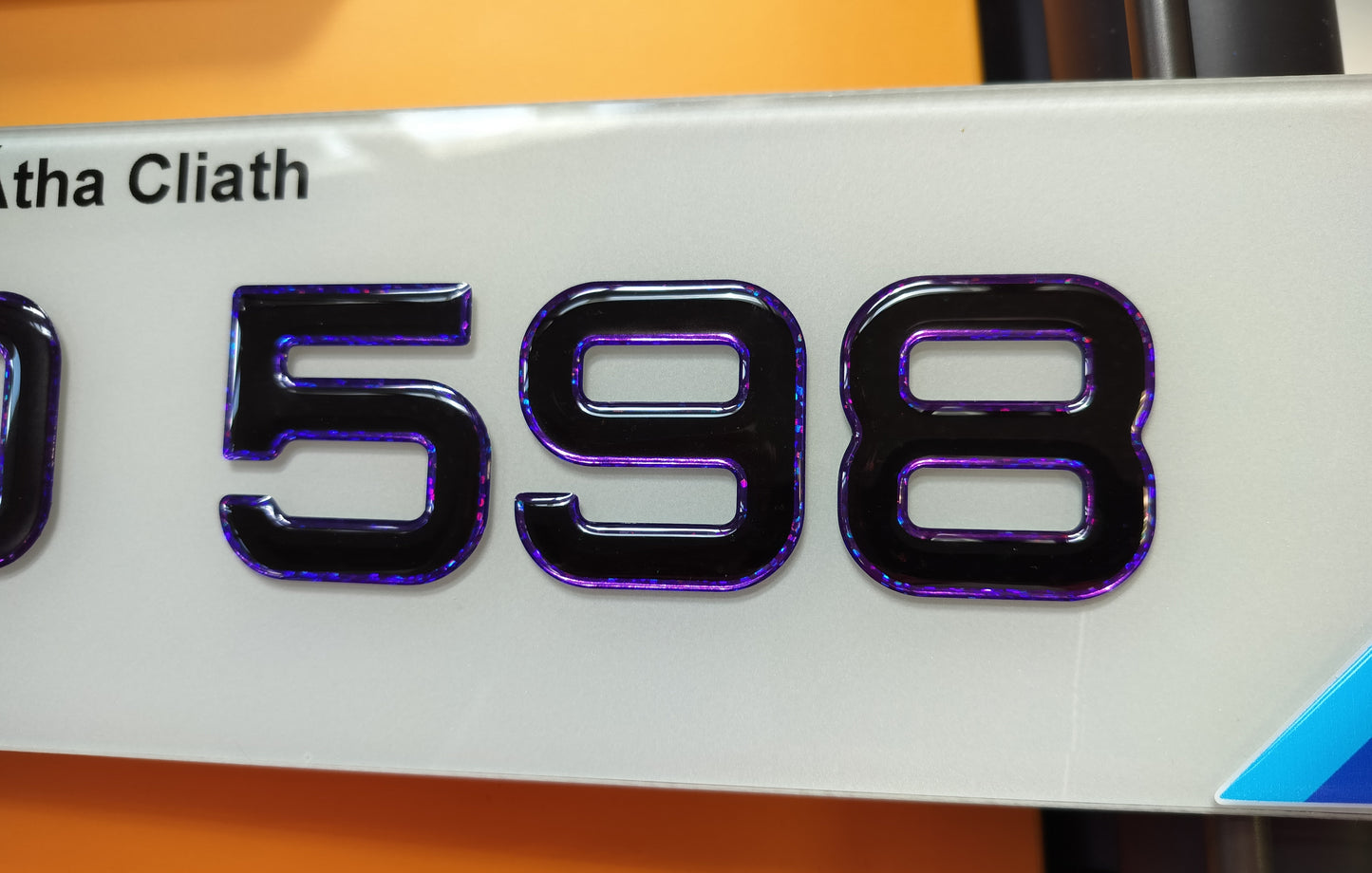 🔥 4D BLACK ACRYLIC & PURPLE GLITTER OUTLINE NUMBER PLATES 50mm