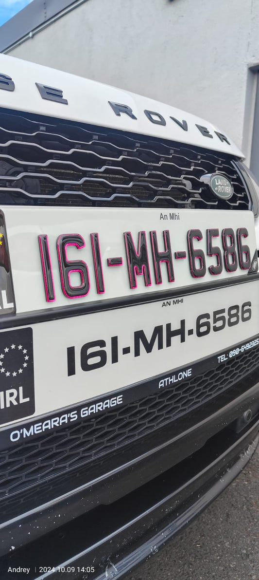 🔥 4D BLACK ACRYLIC & PINK GLITTER OUTLINE NUMBER PLATES 70mm