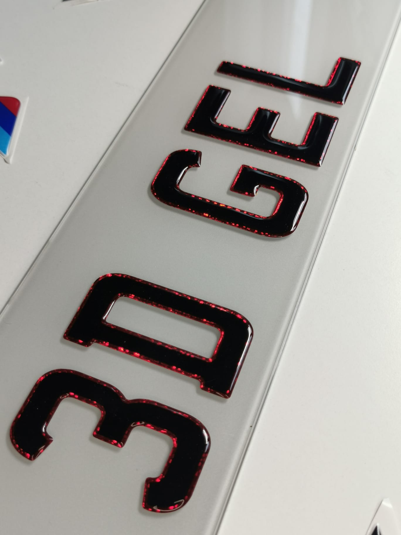 🔥3D RED OUTLINE GEL NUMBER PLATES 70mm