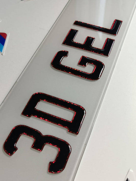 🔥3D RED OUTLINE GEL NUMBER PLATES 70mm