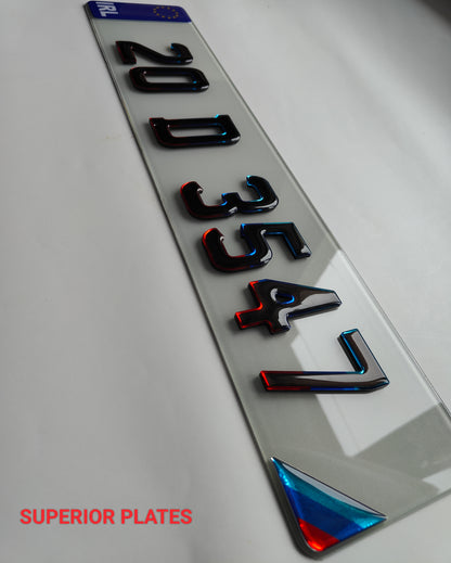 🔥 4D BLACK ACRYLIC &  BMW OUTLINE NUMBER PLATES 70mm